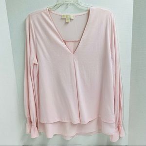 Michael Michael Kors Pink long sleeve pullover v neck smocked cuffs medium flowy